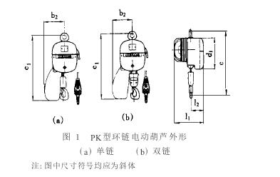 圖1 PK型環(huán)鏈電動(dòng)葫蘆外形尺寸圖